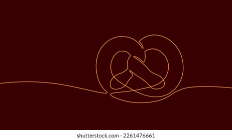 One line continuous pretzel bakery symbol concept. Silhouette bread salty German snack icon. Digital white single line sketch drawing vector illustration