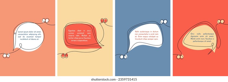 One line continuous quote banners. Free handwritten speech bubbles design, decorative quotes posters or ad flyers. Decent marketing vector elements