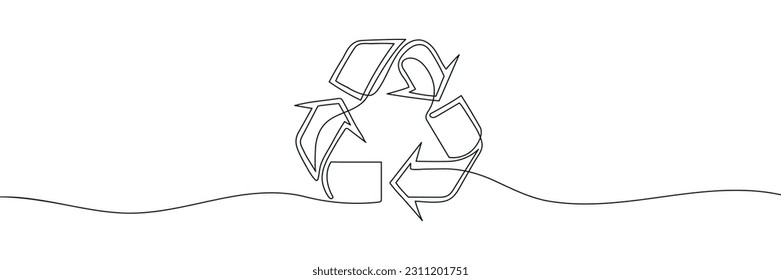 One line continuous recycling symbol. Recycling linear icon. Ecology concept on white background. Vector illustration