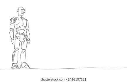 One line continuous robot. Line art robot isolated on white background. Hand drawn vector art.