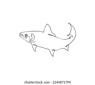 One line continuous salmon fish logo vector illustration design, sketch , drawing, silhouette, template, background, icon,