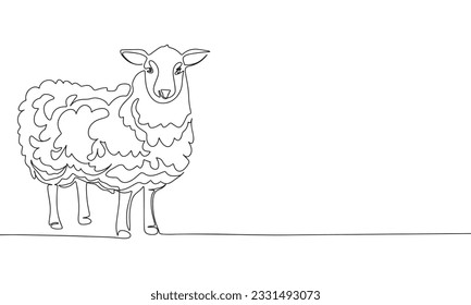 One line continuous sheep. Concept minimal farm banner. Line art, silhouette, outline, vector illustration.