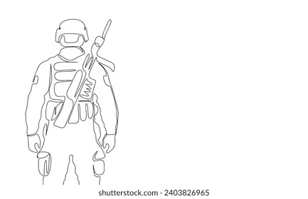 Una línea de soldado continuo. Esquema del soldado de la línea de arte. Arte vector dibujado a mano.