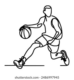 one line continuous sport player dribbling basketball vector illustration template design