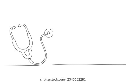 One line continuous stethoscope. Line art health banner concept. Hand drawn, outline vector illustration.