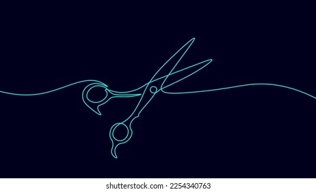 One line continuous stylist scissors symbol concept. Barber haircut beauty salon lifestyle. Digital white single line sketch drawing vector illustration