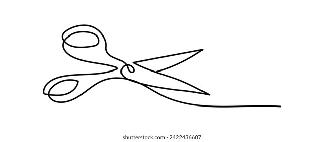 One line continuous stylist scissors symbol concept. Barber haircut beauty salon lifestyle. Digital white single line sketch drawing vector illustration