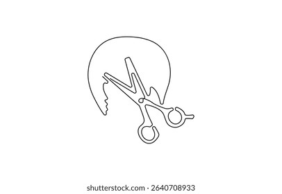 One line continuous stylist scissors symbol concept. Barber haircut beauty salon lifestyle. Digital white single, Barber haircut beauty salon lifestyle. Digital white single line sketch drawing.
