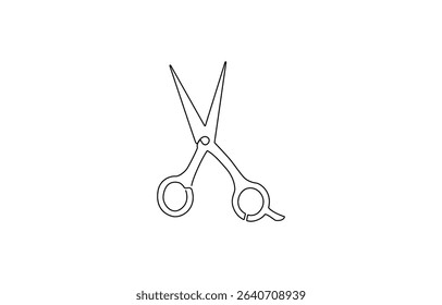 One line continuous stylist scissors symbol concept. Barber haircut beauty salon lifestyle. Digital white single, Barber haircut beauty salon lifestyle. Digital white single line sketch drawing.