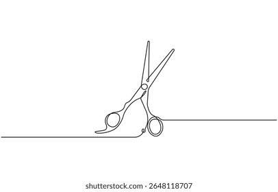 Um conceito de símbolo de tesoura estilista contínua de linha. Barber haircut salão de beleza estilo de vida, Isolado sobre fundo branco vetor ilustração.