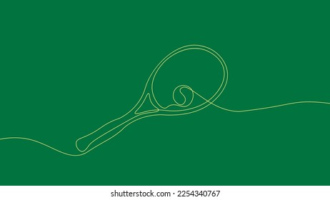 One line continuous tennis racket symbol concept. Sport competition game tennis ball. Digital white single line sketch drawing vector illustration