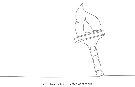 One line continuous torch. Line art torch isolated on white background. Hand drawn vector art.