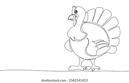One line continuous turkey bird. Line art of Thanksgiving concept banner. Outline vector illustration.