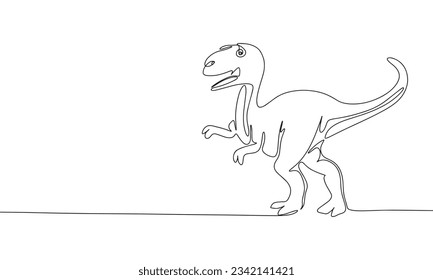 One line continuous velociraptor. Line art of dinosaur concept banner. Outline vector illustration.