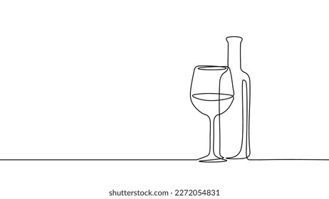 Concepto de símbolo de la placa de botella de una línea continua de vid. Silhouette de vermú de bebida alcohólica. Ilustración del dibujo de una sola línea blanca digital