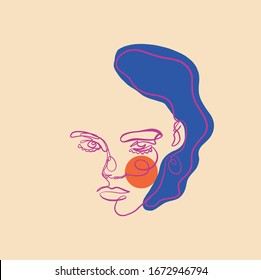 One line continuous woman portrait. Creative modern abstract portrait in minimal style. Simple head drawing. 