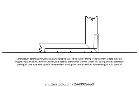 One line continuous of wood measuring tool. Minimalist style vector illustration in white background.
