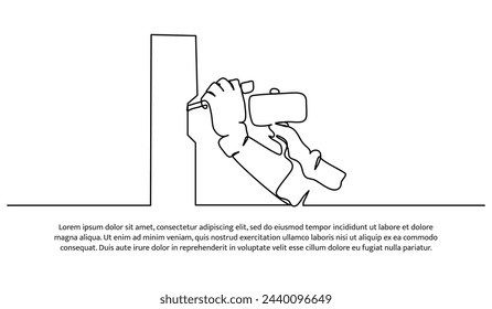 One line continuous of wood working contractor. Minimalist style vector illustration in white background.
