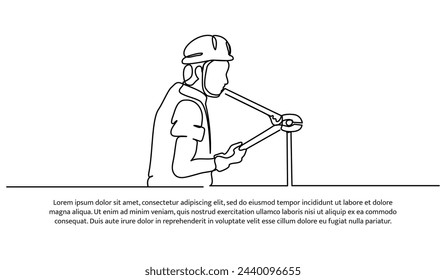 One line continuous of a worker pulls out a nail using pliers .Minimalist style vector illustration in white background.
