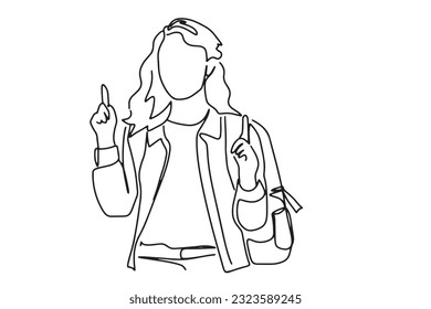 one line continuous line

young girl student Cheerful girl student wearing a backpack, two thumbs up, positive energy

illustration vector hand drawn