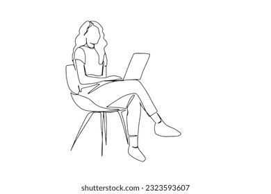 one line continuous line

Young women, female students using notebooks at work, sitting, working, business and studying.

illustration vector hand drawn