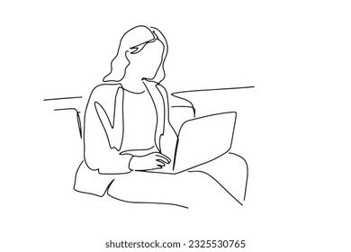 one line continuous line

Young women, female students using notebooks at work, sitting, working, business and studying.

illustration vector hand drawn