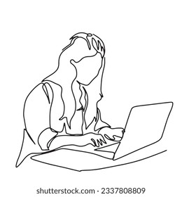 one line continuous line

Young women, female students use notebooks at work, sitting, working, business, and studying.

illustration vector hand drawn