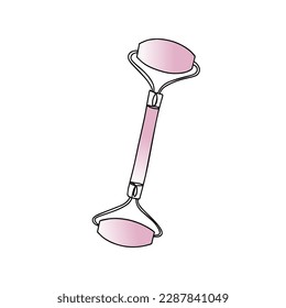One line Cosmetic roller for face massage Gua Sha. Isolated design element on a white background. 