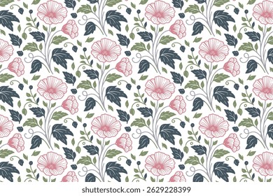 one line cotton flower sketch pattern, seamless wrapping paper floral design, modern outline textile fabric print, trendy home textile pillow texture, fashion inspired hand drawn art


