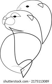 One line couple of otters design silhouette. Hand drawn minimalism style vector illustration.