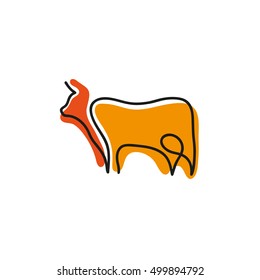 One line cow design silhouette.Hand drawn minimalism style vector illustration