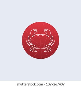 One line crab logo. Minimalistic illustartion. Sea animal icon on red background