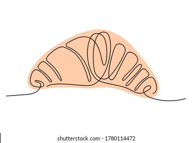 One Line Croissant. Hand Drawn Art French Breakfast Theme For Logo. Minimalistic Poster. Vector Illustration