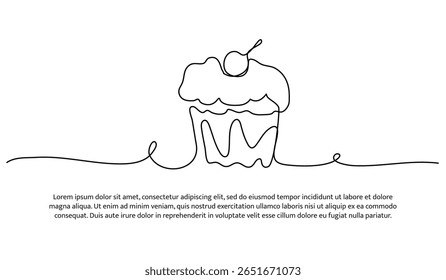 Eine Tasse Kuchen. Abstrakte minimale durchgehende Linie.
