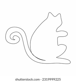 Una línea de lindo gato se sienta. Dibujo manual Arte continuo de una sola línea aislado sobre fondo blanco.