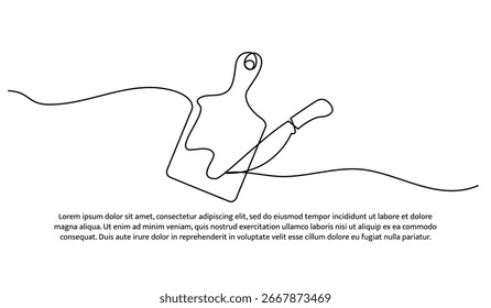 One line of cutting board and knife. Abstract minimal continuous line.