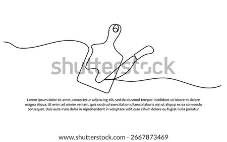 One line of cutting board and knife. Abstract minimal continuous line.