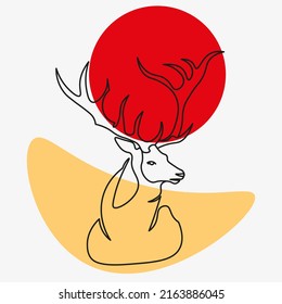 one line deer with accent spots