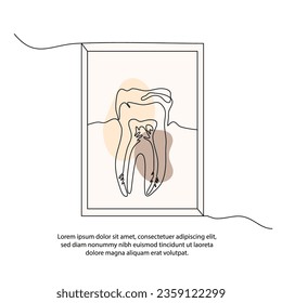 One line dental care clinic poster drawing with frame. Abstract minimal continuous line wall decor.