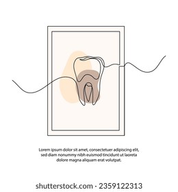 One line dental care clinic poster drawing with frame. Abstract minimal continuous line wall decor.