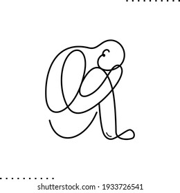 one line depressed man vector icon in outline
