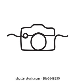 one line design of camera icon over white background, line style, vector illustration