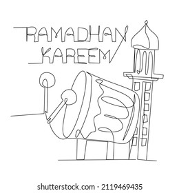 one line design of drums and mosques. ramadan decoration
