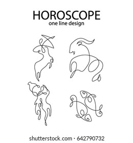 One line design horoscope.Thin line vector zodiacal symbols.Astrology, horoscope sign, graphic design elements, printing template. Zodiac Signs 