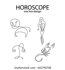 One line design horoscope.Thin line vector zodiacal symbols.Astrology, horoscope sign, graphic design elements, printing template. Zodiac Signs 