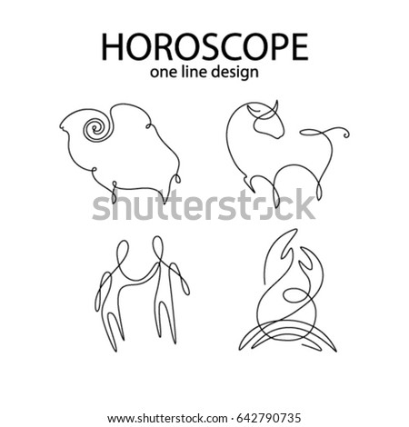 One line design horoscope.Thin line vector zodiacal symbols.Astrology, horoscope sign, graphic design elements, printing template. Zodiac Signs 