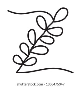 one line design of leaves icon over white background, line style, vector illustration