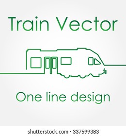 One line design modern train vector logo in green color. Railway icon symbol of transport, railroad and rail traffic.