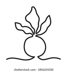 one line design of radish icon over white background, line style, vector illustration