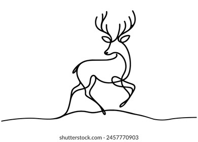 One line design silhouette of christmas deer. vector illustration